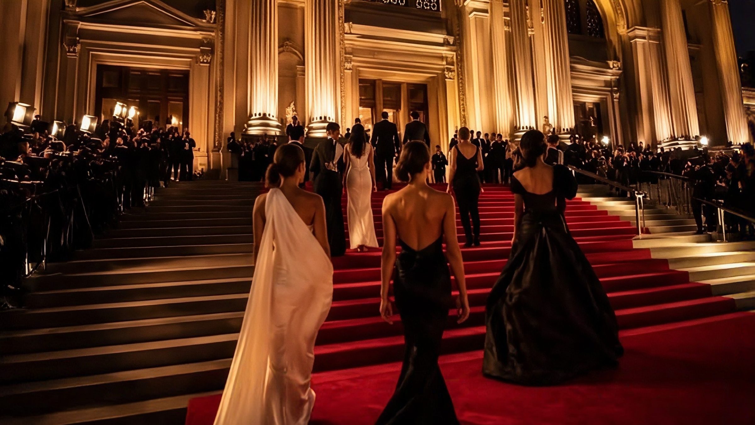 Guests arriving on a red carpet