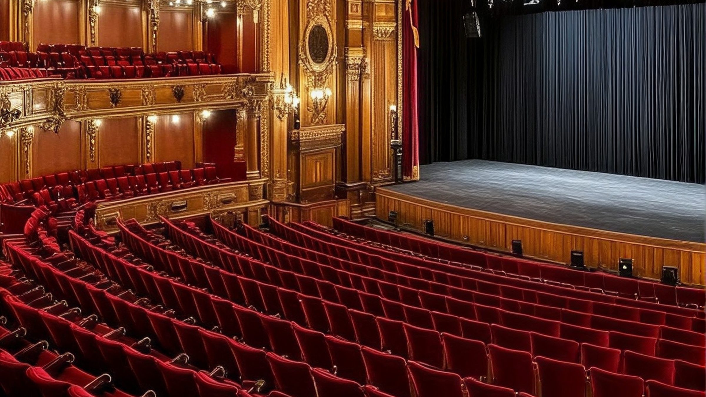 Theatre auditorium with red velvet seats